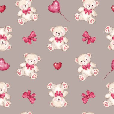 Sevimli oyuncak ayılar kusursuz desenli. Aşk ve kalp geçmişi