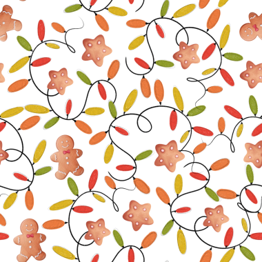 Tatil illüstrasyonu. Zencefilli adam ve kurabiyelerle kusursuz bir Noel deseni. ambalaj kağıdı, ambalaj, kumaş, tekstil, kart, arkaplan