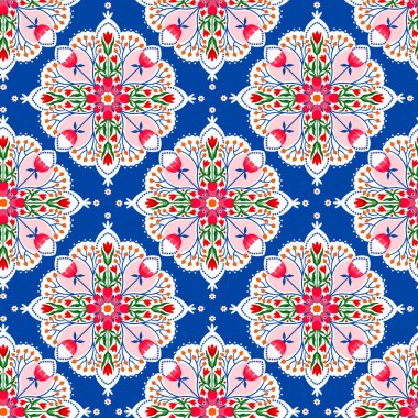 Kusursuz çiçek deseni, etnik süs, kumaş izi, çiçek motifli eşarp tasarımı, laleli yüzey arkaplanı, mimoza ve papatya çayı, botanik mandala