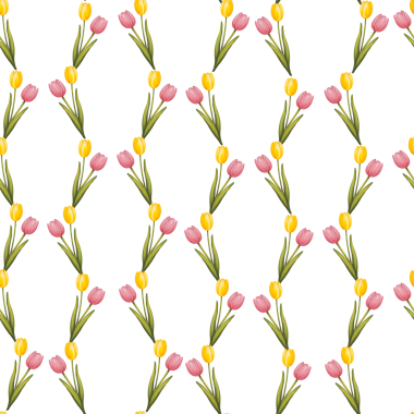 Uluslararası Kadınlar Günü. Bahar botanik kusursuz desen. Bir buket pembe lale. Sarı lale. Suluboya tarzı. Kızlar için tebrik kartları