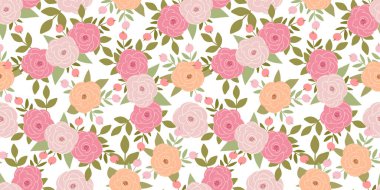 Kusursuz çiçek deseni, yumuşak pembe ve şeftali çiçekleri, narin botanik tasarımı, romantik bahar düğün baskısı, zarif klasik doku, anneler günü dekoru, bebek partisi pastel sanat