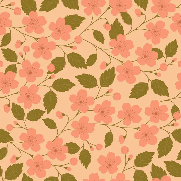 Elle çizilmiş pembe çiçekler ve yapraklarla narin, kusursuz botanik desenler.