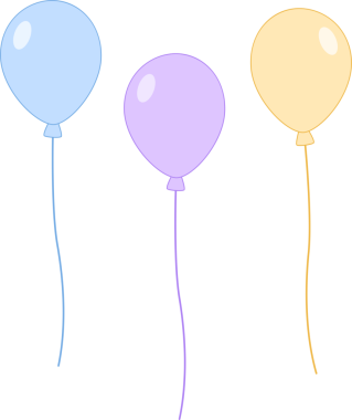 Mavi, lavanta ve sarı renkli pastel balon seti. Bebek partisi, doğum günü partisi, kutlama dekorasyonu ve şenlik tasarımları için şirin düz bir çizim.