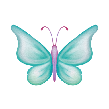 Dalgalı kanatları ve huzurlu bir havası olan sulu boyayla boyanmış mavi kelebek. Doğa temaları, bahar ve yaz tasarımları, çocuk grafikleri ve çocuk sanatları için resim.