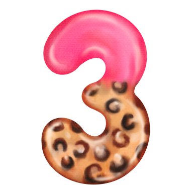 Suluboya çizimi, üç numara, yarım leopar desenli ve pembe balon desenli..