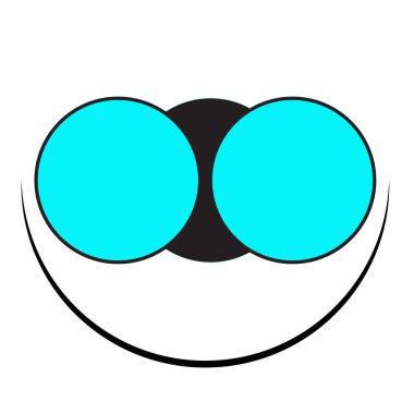 Mavi gözlü gülümseyen karakter, mutlu ol ve emoji tasarım fikri