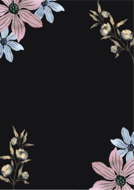 Siyah Belge Üzerine Suluboya Çiçek Arkaplanı