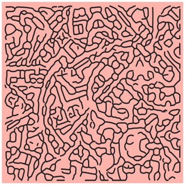 . Pembe arka plan, karmaşık siyah çizgiler ve şekillerle, modern ve sanatsal bir estetik sunuyor, soyut bir tasarım, koyu siyah çizgiler ve geometrik şekillerle süslenmiş pembe bir arka plan.. 