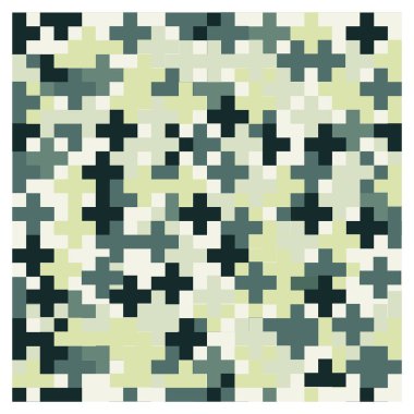 Yeşil ve siyahın değişik tonlarında soyut pikselli desen, canlı yeşil ve beyaz renkte kare pikseller gösteren geometrik bir tasarım, karşıtlık ve simetriyi vurguluyor..