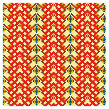 Gri arkaplanda siyah, beyaz ve turuncu elmas şekilleri tekrarlayan geometrik desen.