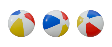 Renkli, gerçekçi plaj topları. Farklı görünümlerde izole edilmiş üç boyutlu modeller