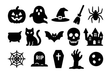 Cadılar Bayramı Korku Simgesi Ürkütücü elementlerin Cesur Siluetleri