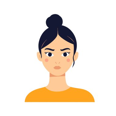  Minimum yassı kadın kaşını kaldırıyor, tuhaf ifadesini düz bir vektör gibi gösteriyor.