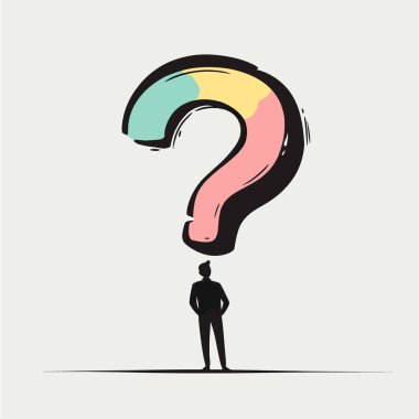  Havadaki flar vektöründe büyük bir soru işareti çizen basit bir adam