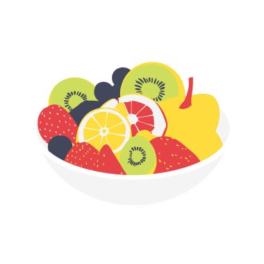  Basit parlak renklere odaklı bir kase taze meyve. vektör