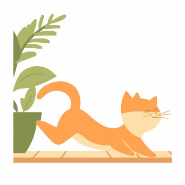  simple cat stretching on a porch flar vector clipart