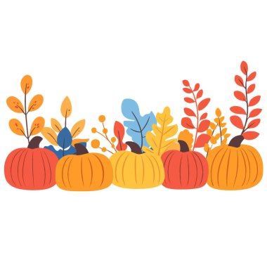 Balkabaklarıyla renkli bir sonbahar yaprağı sahnesi. vektör