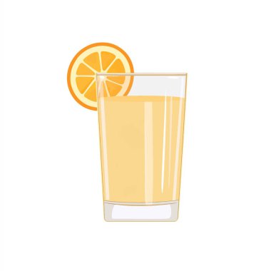  Basit. Kenarında bir dilim portakal suyu olan bir bardak portakal suyu. flar vektörü