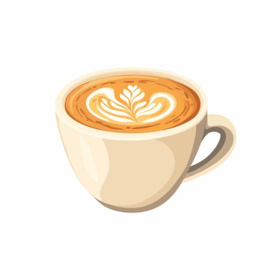  Basit bir bardak kapuçino ve yüzeyinde de latte resmi. vektör
