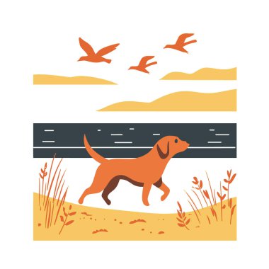  Kumsalda kuşları kovalayan basit bir köpek vektörü.