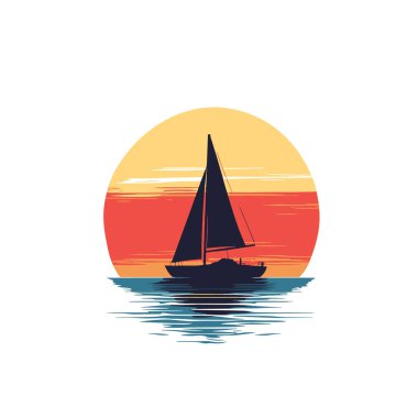 Günbatımı vektöründe ufukta yelkenli