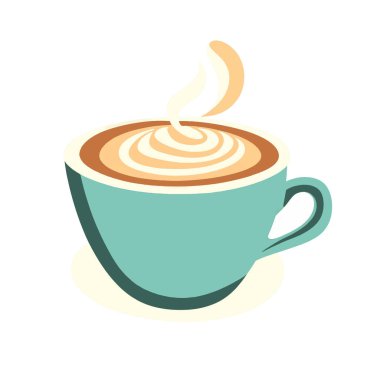  Minimum dumanı üstünde krema olan dumanı üstünde bir fincan kahve. düz vektör