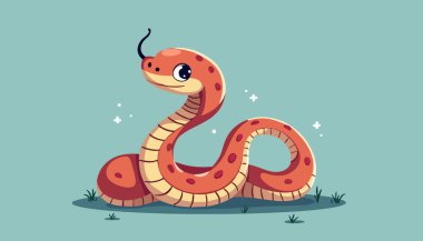 A cheerful cartoon snake with vibrant red and orange scales, rising from calm water with a playful expression, set against a simple beige background clipart