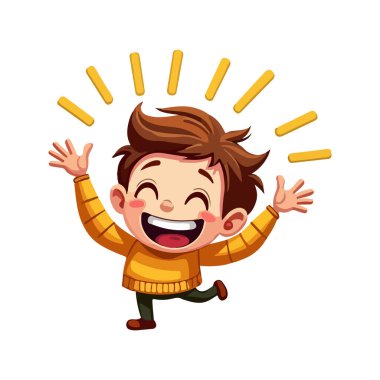 Cheerful cartoon boy with bright red hair, wide open arms, and a joyful expression, illustrated in a vibrant and playful style clipart