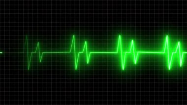 Bir kalp atışı ikonu tipik olarak ECG dalga formunu andıran, içinden bir çizgi geçen stilize kalp şeklinden oluşur. Çizgi, kalp atışlarının ritmini sembolize ediyor..