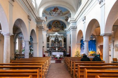 Lugano, Switzerland - Dec 23, 2024: Interior of Chiesa dei Santi Simone e Fedele on Monte Bre clipart