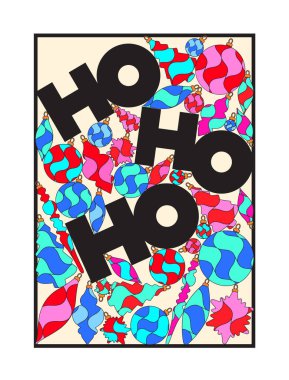 HO HO Mutlu Noel tipografisi Noel süsleme vektörü.