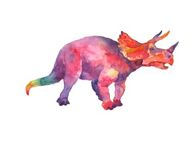 Bir dinozorun parlak renkli izi. Suluboya çizimi.