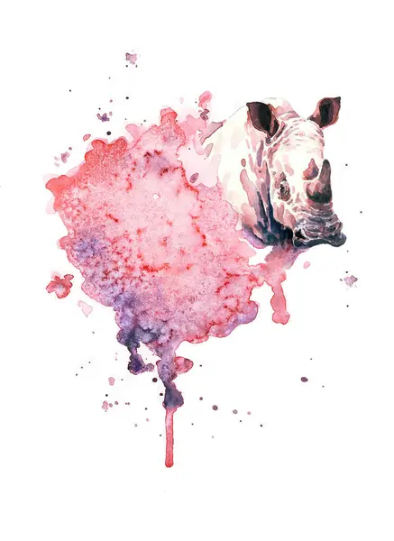 Metin için suluboya çerçeve, fotoğraf parlak noktadan ve gergedan başından biçimlendirilmiş.