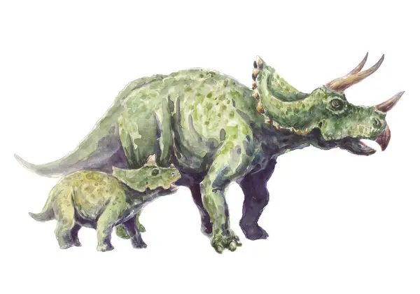 Aile triceratops 'u. Anne ve çocuk..