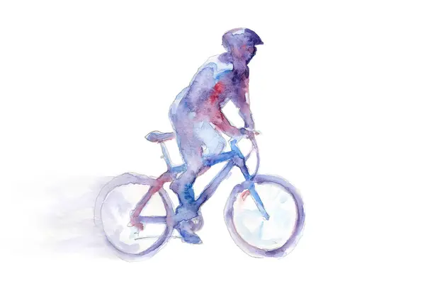 Suluboya tekniğinde bisikletçi. Boyama ve hız.