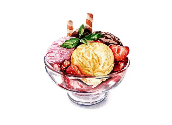 Böğürtlenli dondurma. Suluboya