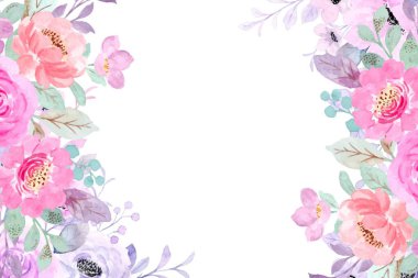tasarım şablonu daveti için suluboya çiçek çerçevesi arkaplan pembe mor renk, kart vs.