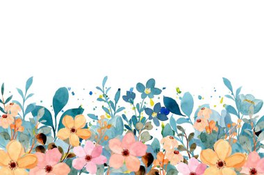 Tasarım şablonu için çiçek tarlası suluboya çerçeve arka planı