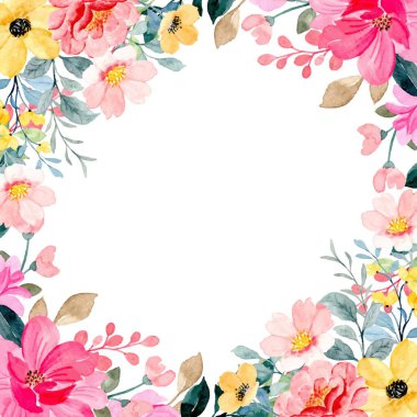 Tasarım için suluboya çiçek arka planı. Çiçek sınır çerçevesi şablonu.
