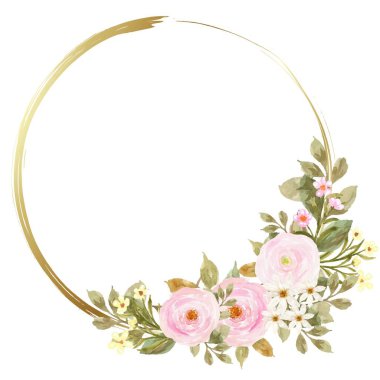 Çember çiçek çerçeve vektörü, suluboya çiçek çerçevesi