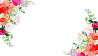 Suluboya çiçek arkaplan çerçeve vektörü tam renk