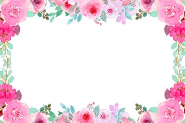 Tasarım için pembe suluboya çiçek arka planı. Çiçek sınır çerçevesi şablonu.