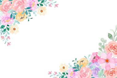 Pastel renkler için suluboya çiçek arka planı. Çiçek sınır çerçevesi şablonu.
