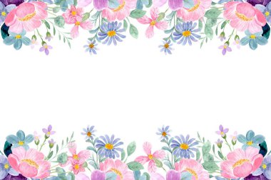 Tasarım için suluboya çiçek arka planı. Çiçek sınır çerçevesi şablonu.