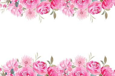 Tasarım için pembe suluboya çiçek arka planı. Çiçek sınır çerçevesi şablonu.