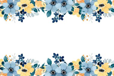Mavi sarı suluboya çiçek arkaplan vektörü