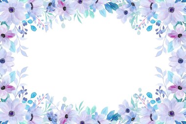 Tasarım için mavi suluboya çiçek arka planı. Çiçek sınır çerçevesi şablonu.