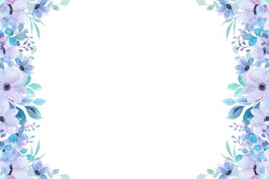 Tasarım için mavi suluboya çiçek arka planı. Çiçek sınır çerçevesi şablonu.