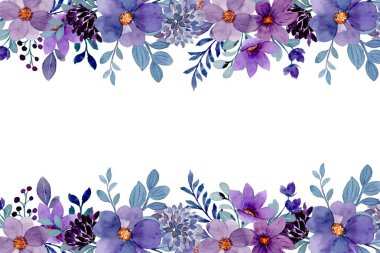 Mor suluboya çiçeklerin tasarımı. Çiçek sınır çerçevesi şablonu.