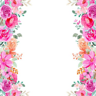 suluboya çiçekler tasarım için çerçeve. Çiçek sınır çerçevesi şablonu